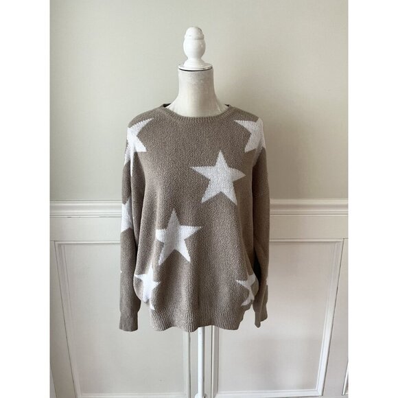 Andrée By Unit Tan & White Star Sweater S Cozy Soft Knit - Picture 2 of 6